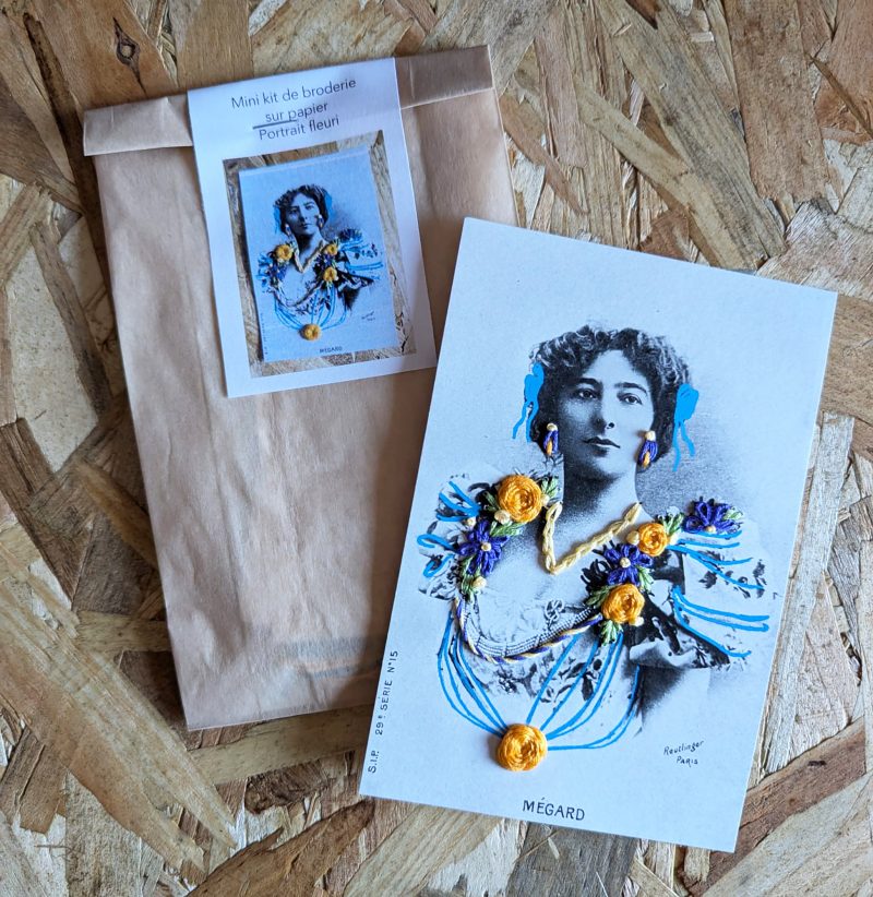 mini kit de broderie sur papier - portrait fleuri – Image 3